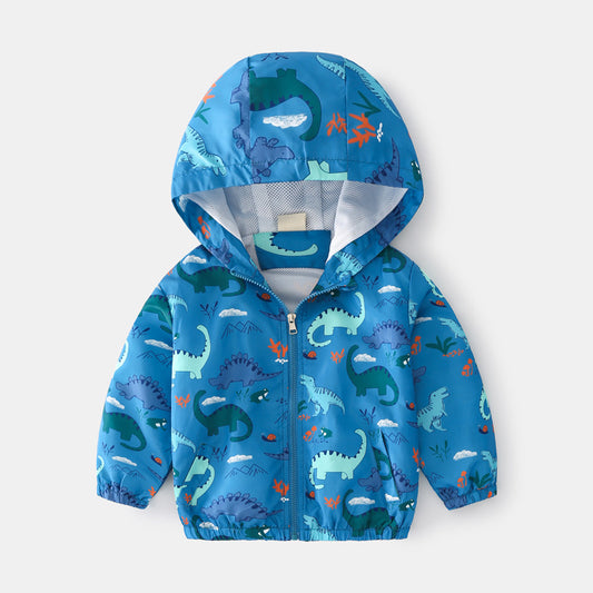 Baby Boy Cartoon Pattern Zipper Front Design Mesh Cloth Jacket Coat My Kids-USA