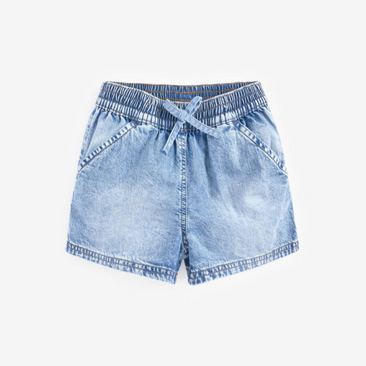 Baby Girl Wash Blue Loose Waist Summer Shorts