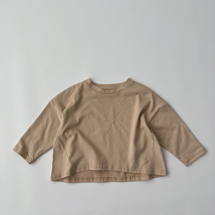 Baby Solid Color Crewneck Long Sleeve Soft Cotton Basic Shirt