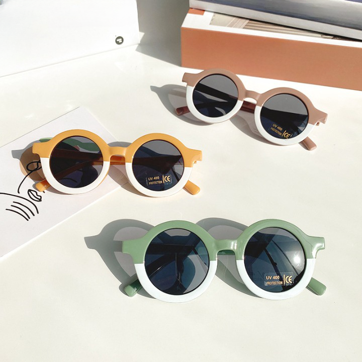 Girls Color Patchwork Design Round Frame Sunglasses