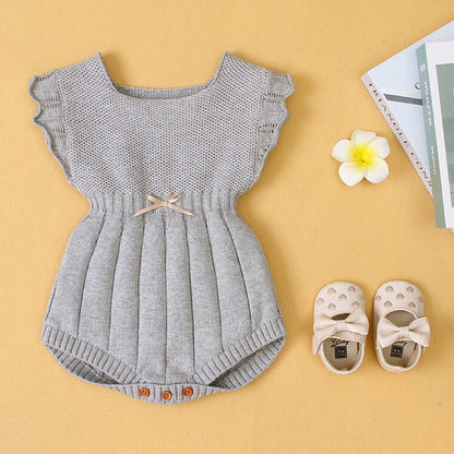Baby Girl 1pcs Ribbed Knitted Pattern Ruffle Design Solid Knitted Onesies Bodysuit My Kids-USA