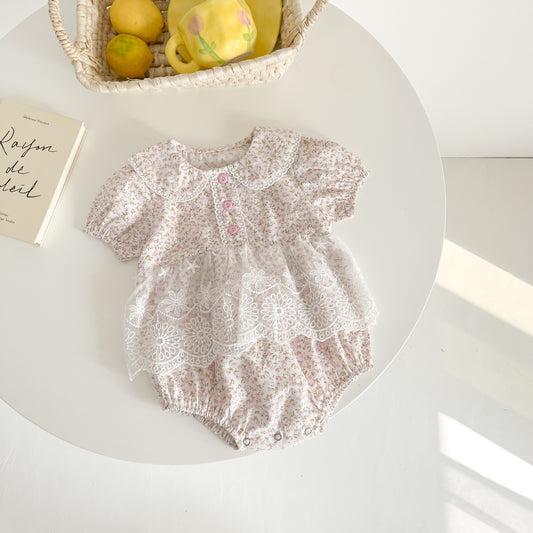 Baby Girls Little Floral Print Doll Collar With Gauze Skirt Design Onesies, MyKids-USA®, Baby One-Pieces, MyKids-USA - Size/Age - 66 (3-6M) - Color - Pink -  -  - SH2202281811-A