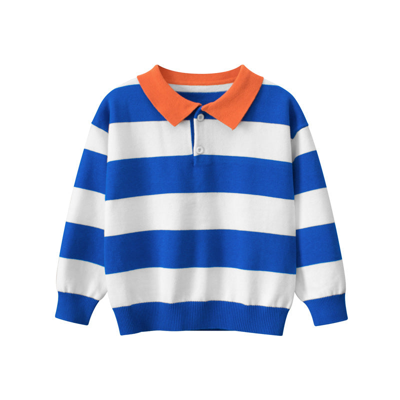 Baby Boy Striped Pattern Polo Neck College Style Shirt My Kids-USA