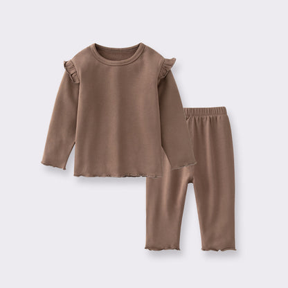 Baby Frill Trimmed Design Solid Color Clothes Sets Pajamas My Kids-USA