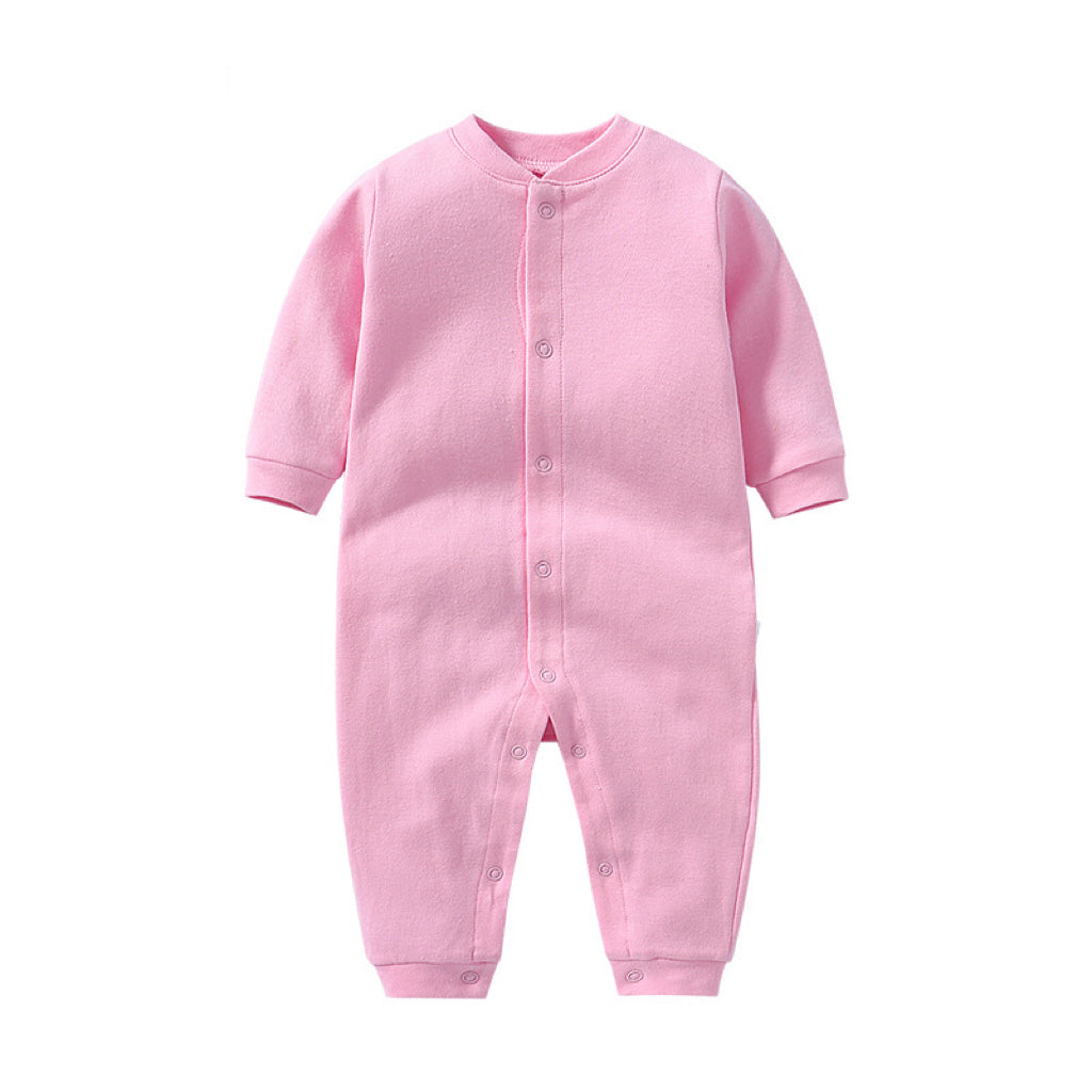 Baby Solid Color Single Breasted Design Long Sleeve Spring Rompers, MyKids-USA®, Baby One-Pieces, MyKids-USA - Size/Age - 52 (Newborn) - Color - Pink -  -  - JM2303112152-D