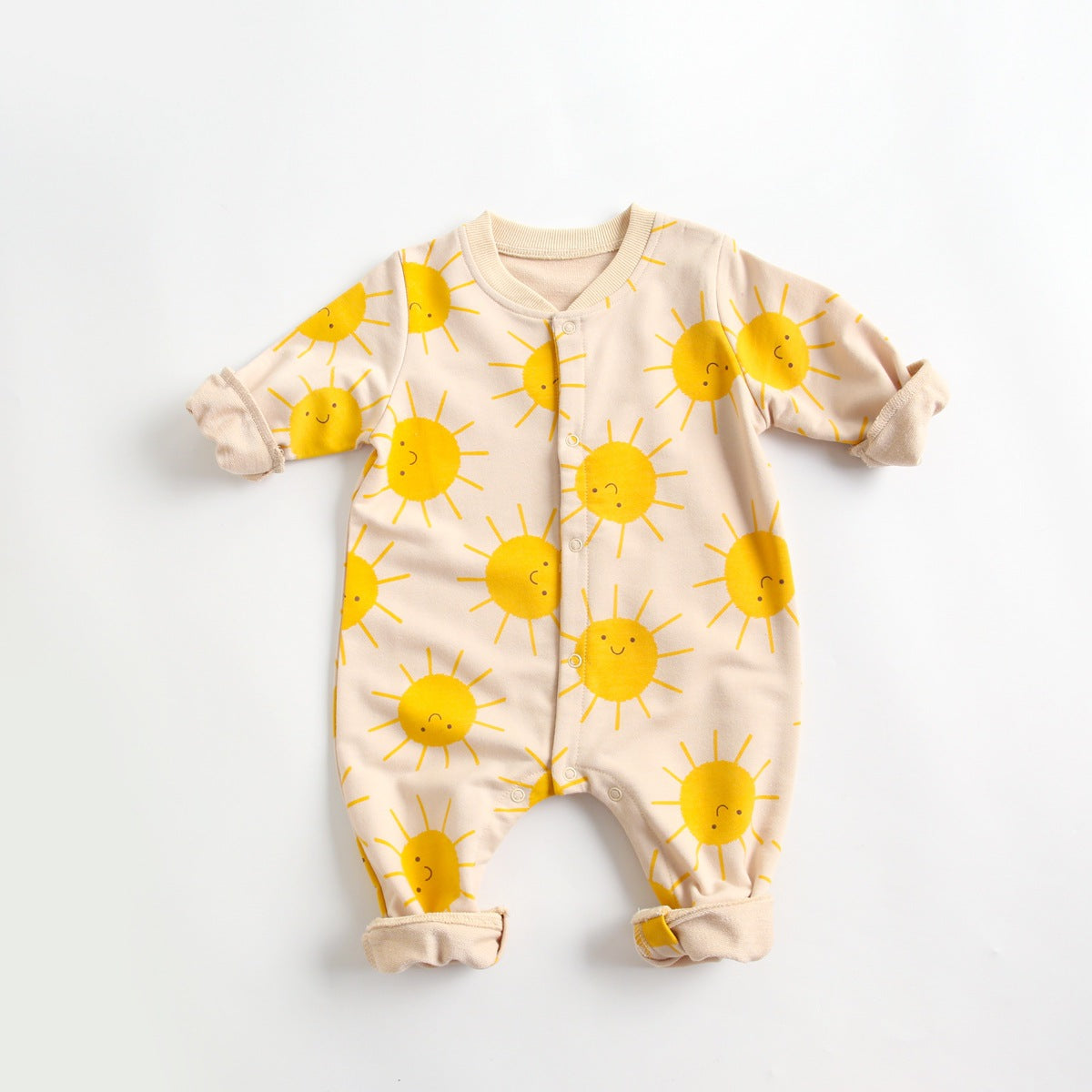 Baby Cartoon Sun Pattern Snap Button Long Sleeved Romper In Spring & Autumn My Kids-USA