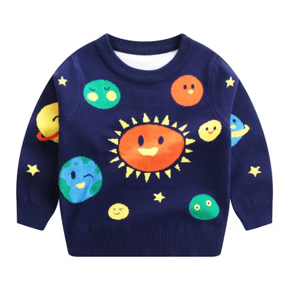 Baby Boy Solar System Pattern O-Neck Pullover Sweater My Kids-USA