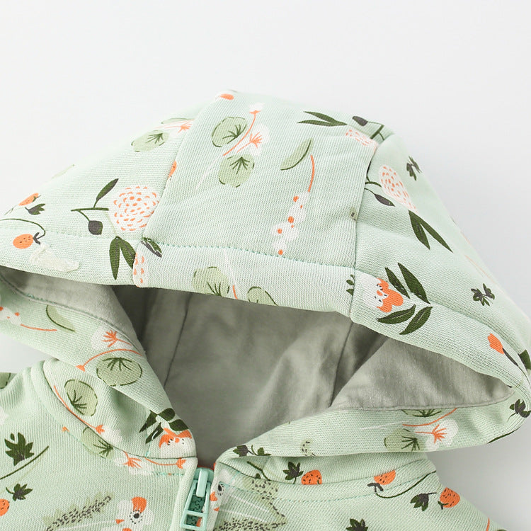 Baby Girl Floral Print Pattern Ruffle Hem Design Beautiful Coat With Hat My Kids-USA