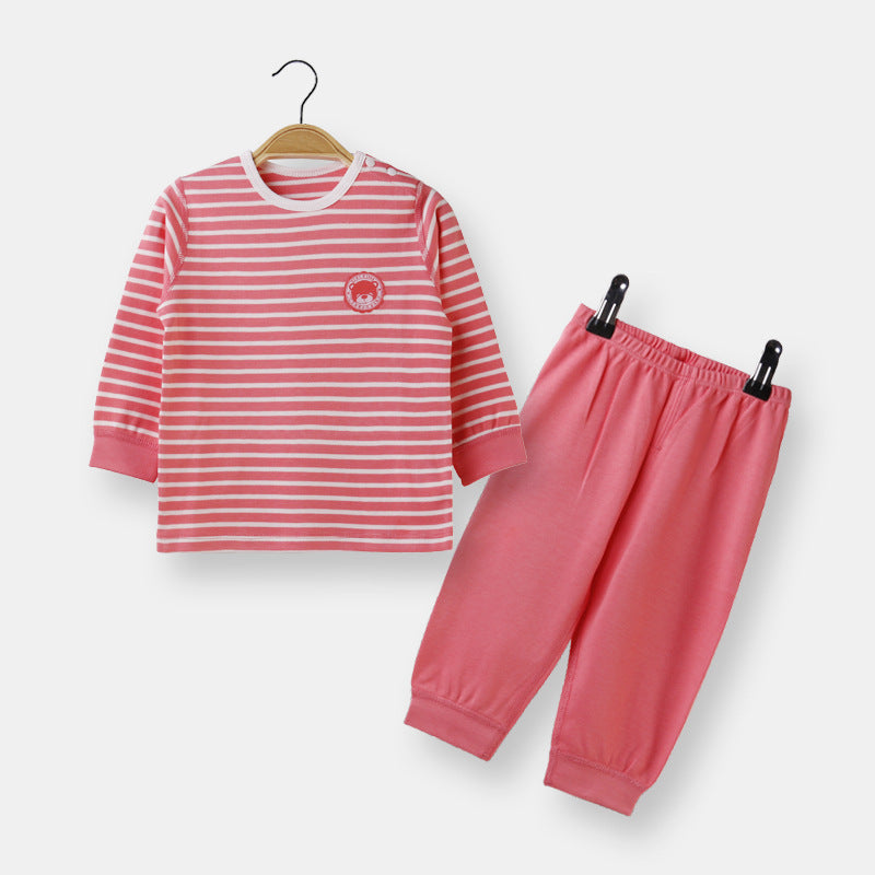Baby Striped Graphic Shirt Combo Solid Trousers Spring Autumn Split Underwear Pajama Sets My Kids-USA