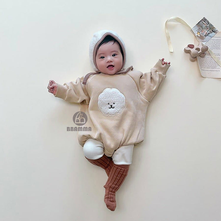 Baby Solid Color Cartoon Cloud Patched Design Triangle Fleece Onesies