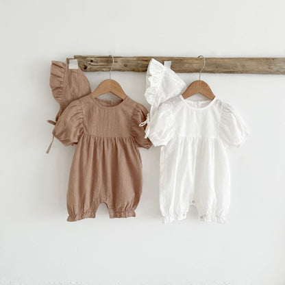 Baby Girls Solid Rompers With Hat In Spring