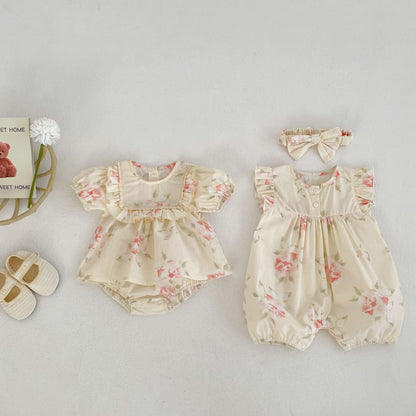 Baby Girl Flower Graphic Short Sleeve Summer Romper & Sets