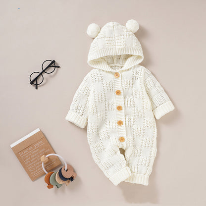 Baby Solid Color Small Ear Patched Design Thermal Romper My Kids-USA