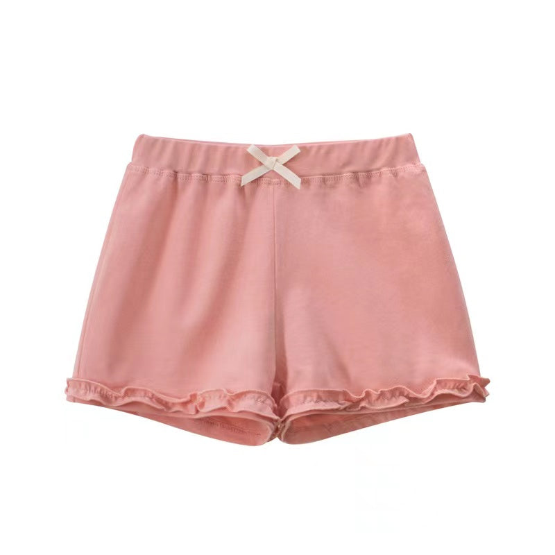 Baby Girl Solid Color Lace Design Bow Decoration Pants In Summer Outfit Wearing, MyKids-USA®, Baby & Toddler Bottoms, MyKids-USA - Size/Age - 90 (12-24M) - Color - Pink -  -  - JM2204051313-B