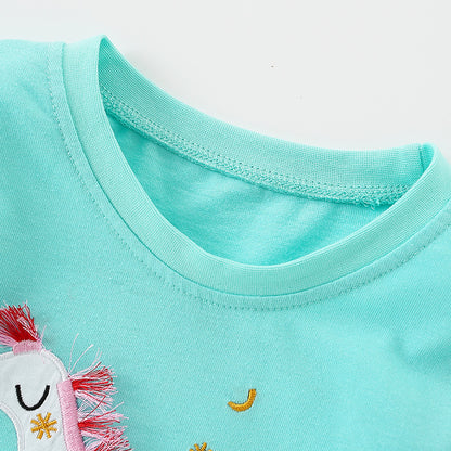 Baby Girl Cartoon Patched Pattern Round Neck Shirt