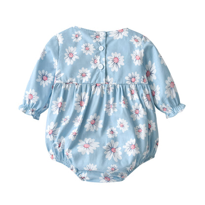 Baby Girl Floral Print Long-Sleeved Round Collar With Hat Spring Onesies My Kids-USA