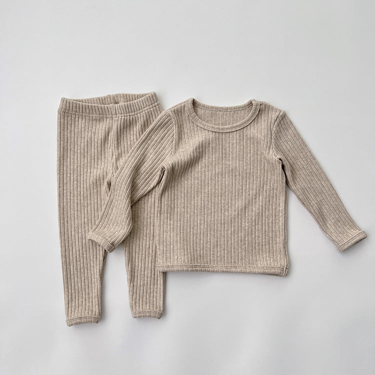 Baby Solid Color Comfy Fabric Shirt Sets Pajamas Home Clothes My Kids-USA