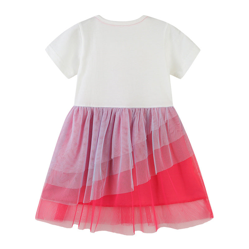 Baby Girl Butterfly Patched Pattern Mesh Patchwork Dress