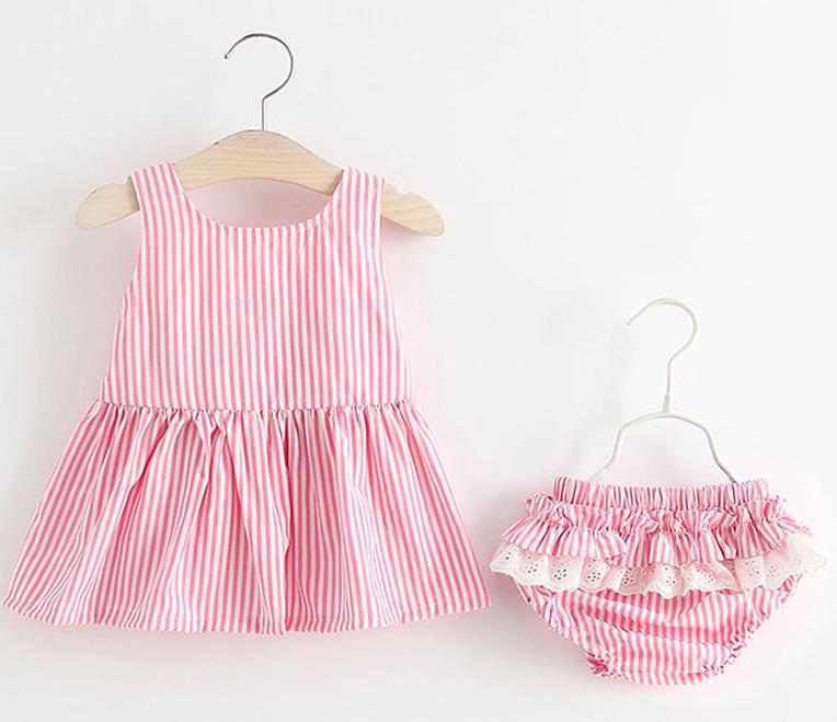 Baby Girl Striped Pattern Dress Combo Short Pants In Sets My Kids-USA