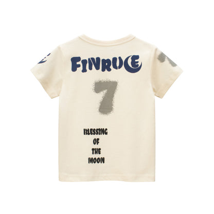 Boy Arabic No. With Letter Print Backside Round Collar Short-Sleeved Shirt