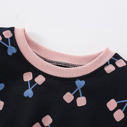 Baby Girl Cherry Print Pattern Simple Colorblock Design Sudadera con capucha 