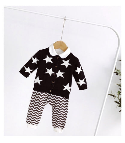 Baby Boy Star Pattern Single Breasted Design Long Sleeve Cardigan My Kids-USA