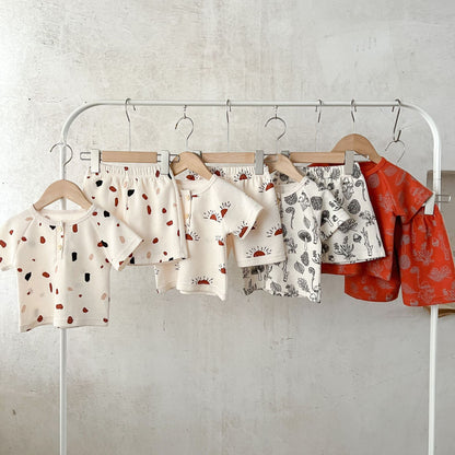 Baby Print Pattern Multi-Style Waffle Fabric Shorts Sets
