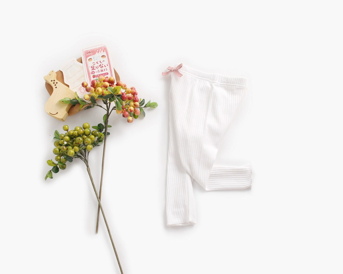 Baby Girl Solid Color Pants Leggings With Bow Decoration, MyKids-USA®, Baby & Toddler Bottoms, MyKids-USA - Size/Age - 66 (3-6M) - Color - White -  -  - JM22040211349-D