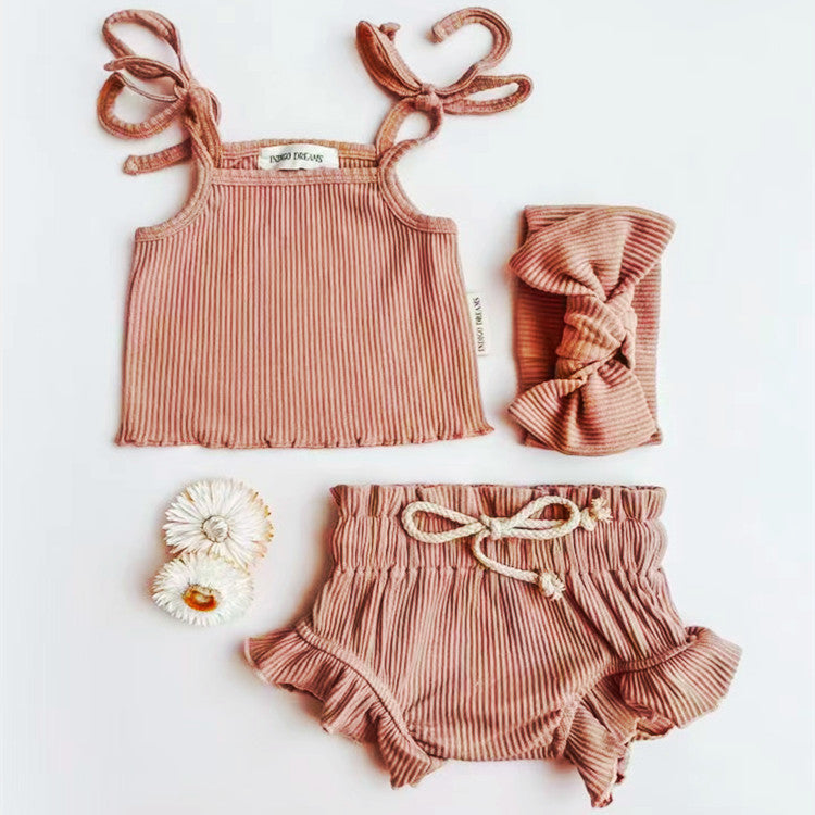 Baby Girl Solid Color Sling Triangle Shorts Sets