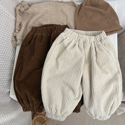 Baby Solid Color Corduroy Fabric Loose Lantern Pants In Autumn My Kids-USA