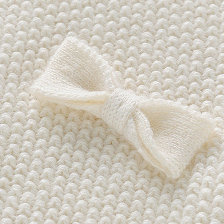 Baby Girl Solid Color Bow Tie Patched Design Sweet Knitted Cardigan My Kids-USA
