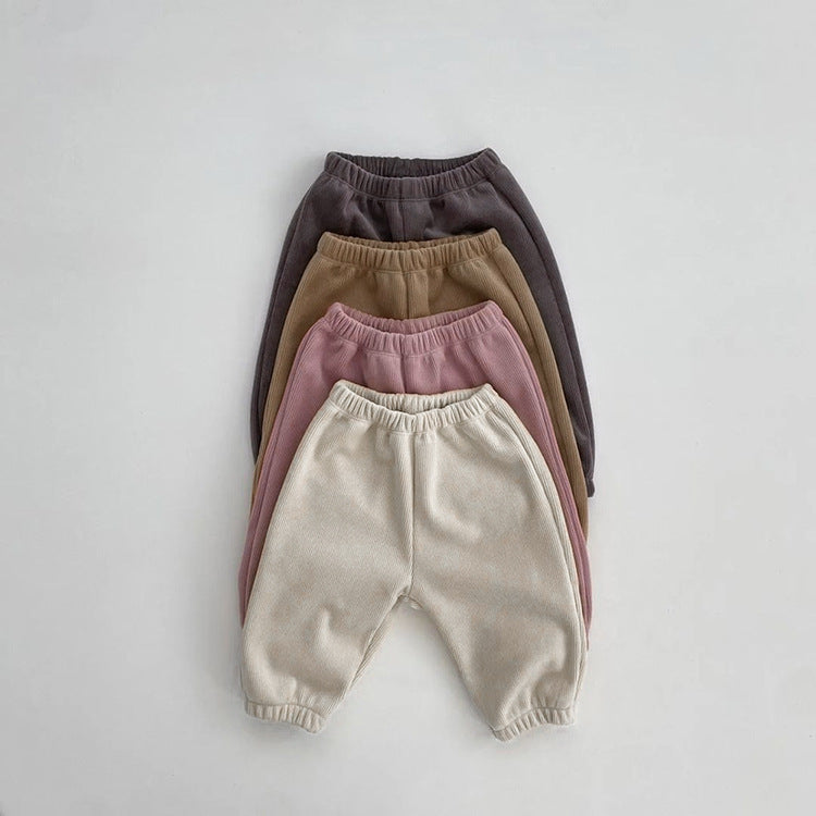 Pantalones de linterna térmica de forro polar de color liso para bebé en otoño invierno 