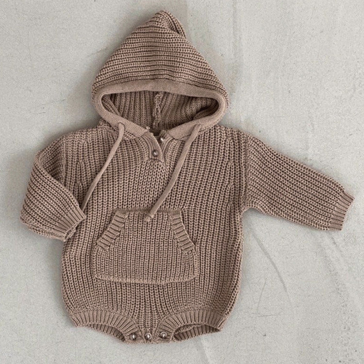 Baby Solid Color Knitted Hooded Triangle Onesies My Kids-USA