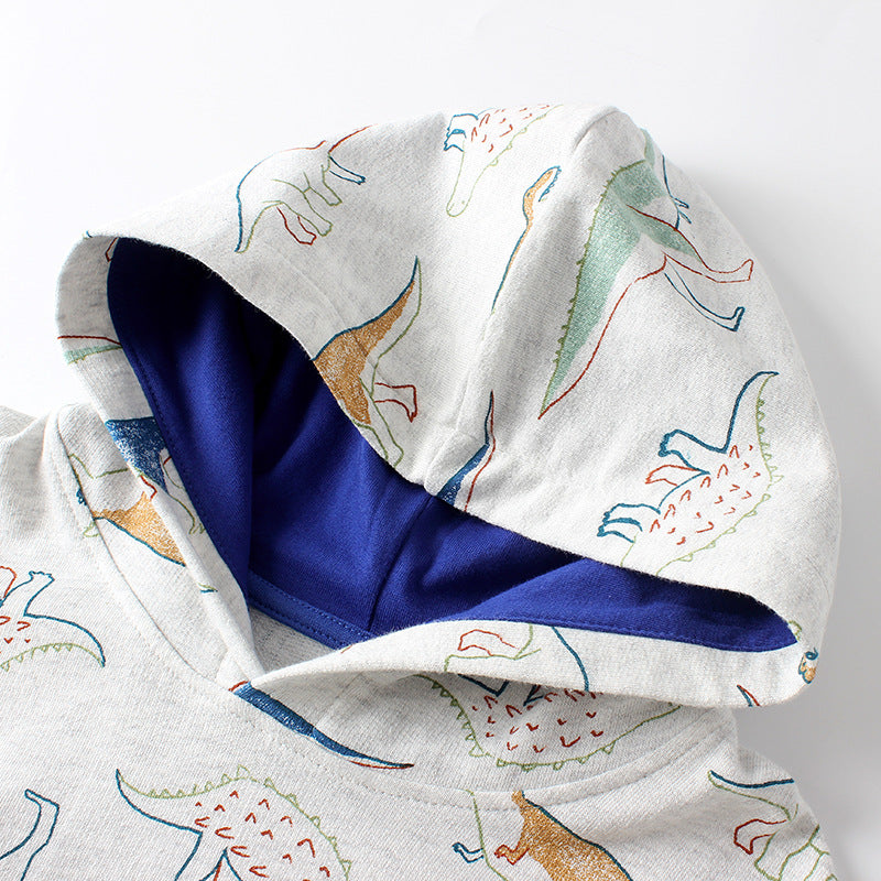 Baby Boy Dinosaur Print Pattern Long Sleeve Hooded Hoodie