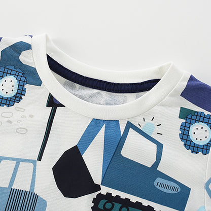 Camisa de calidad de manga larga de algodón suave con estampado de camión para bebé niño 