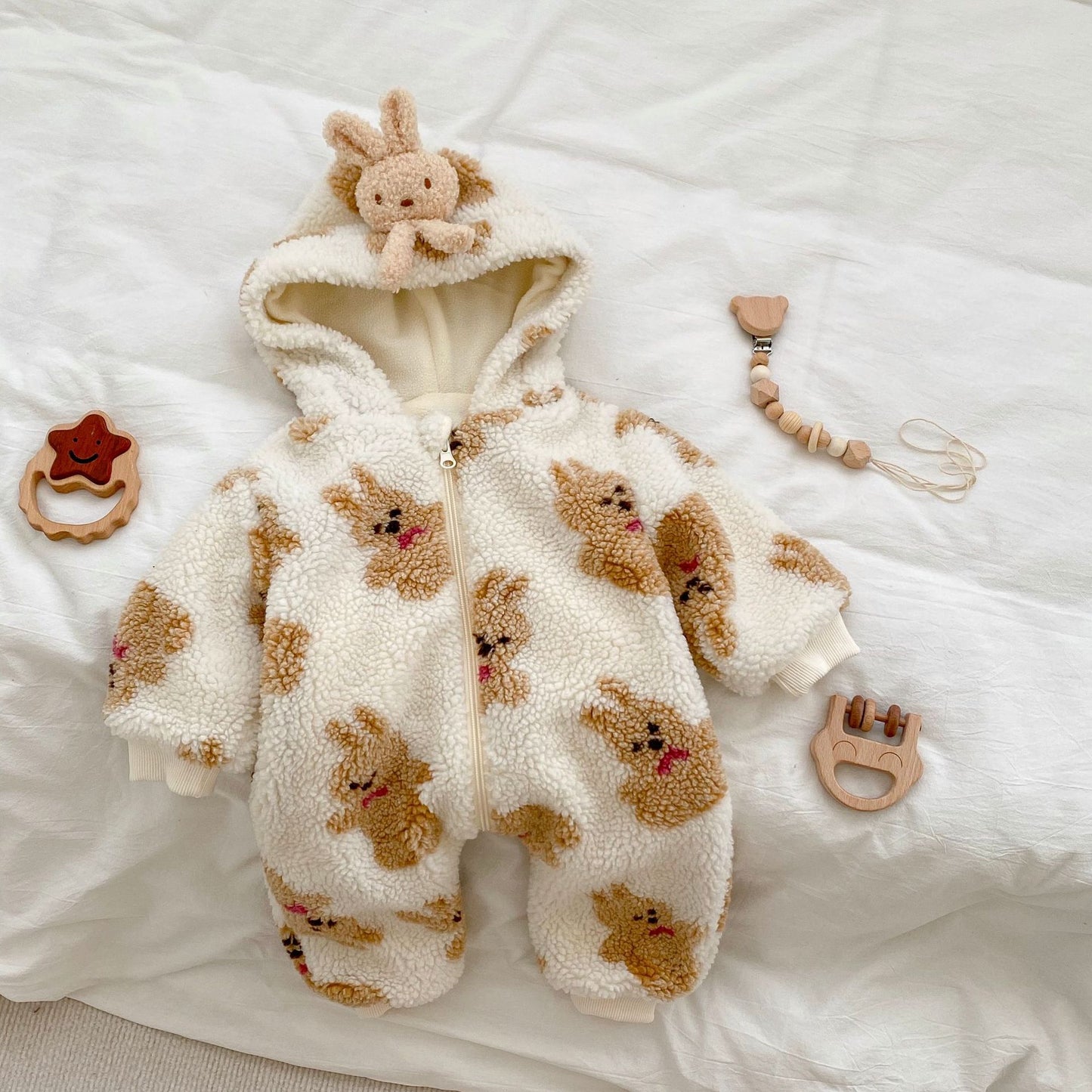 Baby Boy And Girl Rabbit Pattern Thickened Hooded Romper My Kids-USA