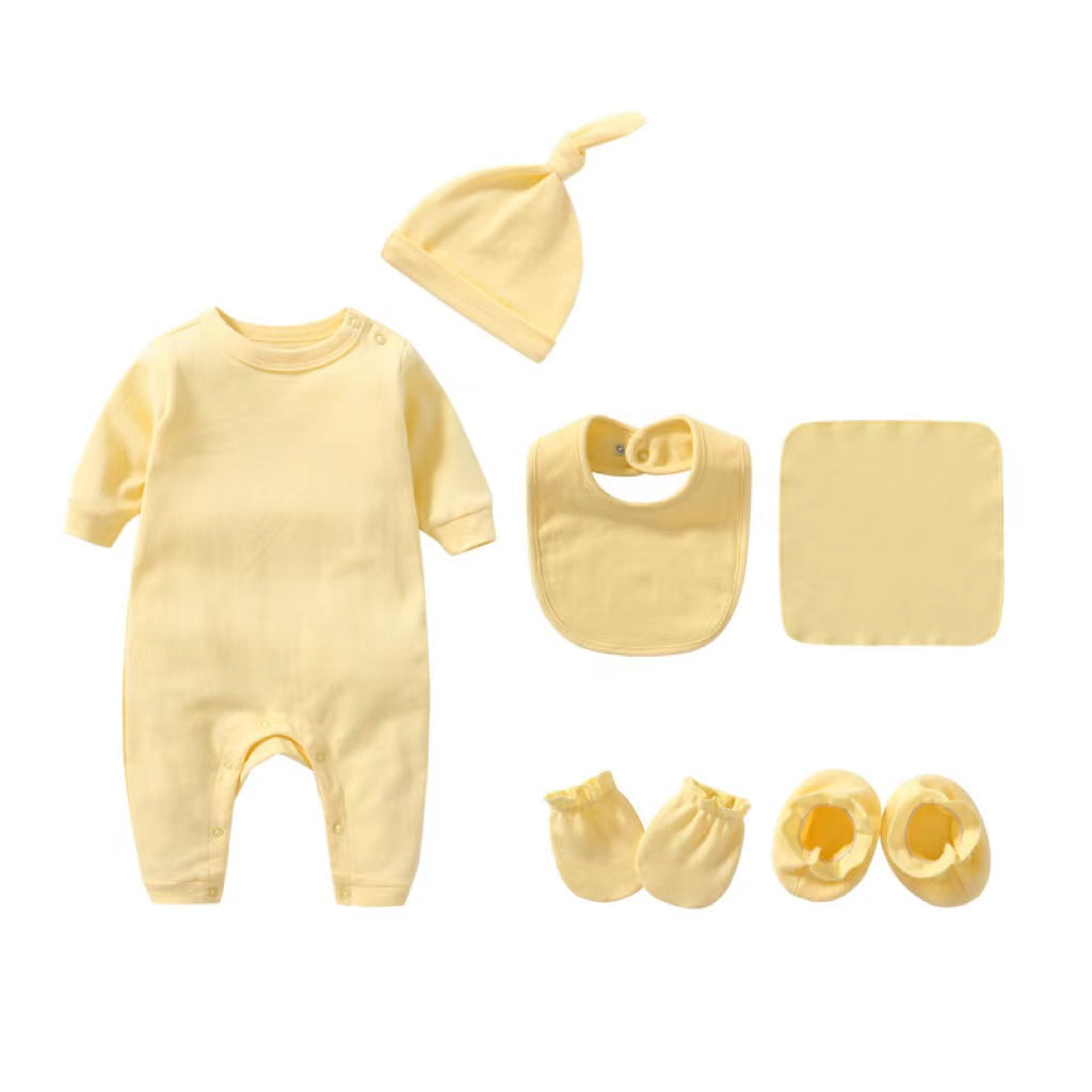 Newborn Solid Color Romper Hat, Bib, Gloves, Footwear, Square Scarf Sets, MyKids-USA®, Baby & Toddler Outfits, MyKids-USA - Size/Age - 59 (0-3M) - Color - Yellow -  -  - JM2212090140-L.