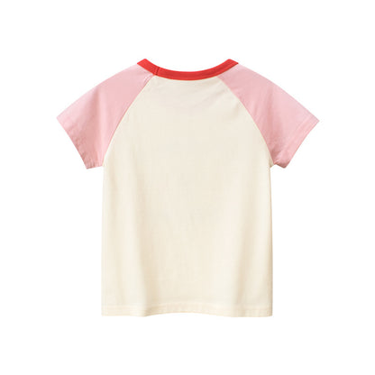 T-shirt bébé dessin animé ours graphique colorblock design en été 