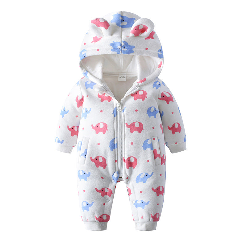 Baby Cartoon Elephant Pattern Zipper Front Design Rompers With Hat My Kids-USA