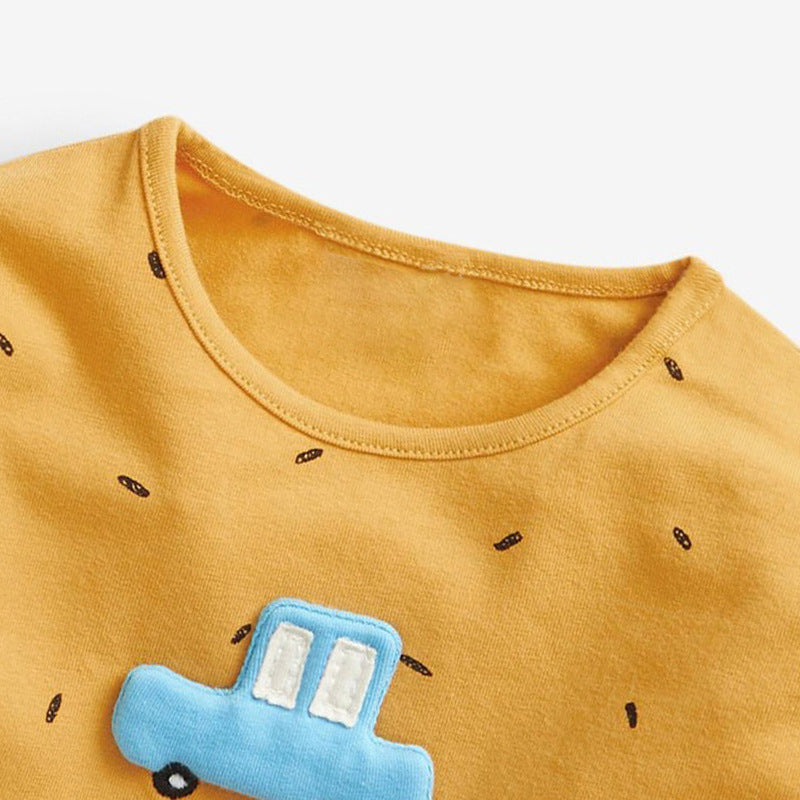 Baby Boy Car Patched Pattern Pullover Crewneck Long Sleeve Shirt