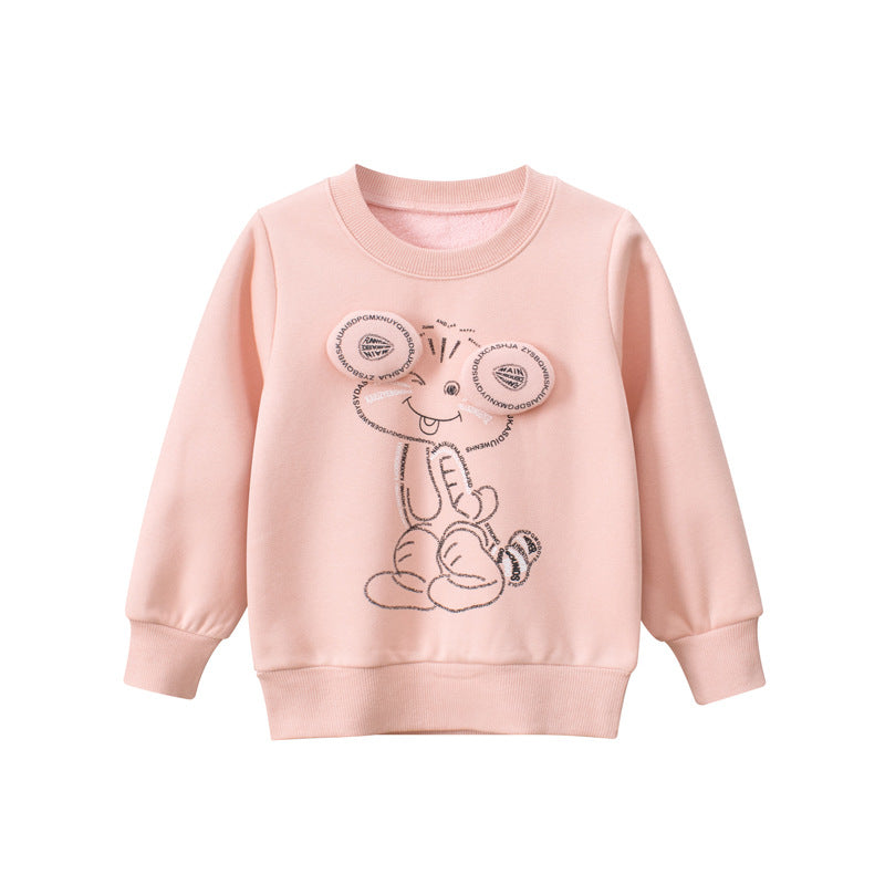 Baby Cartoon Pattern Solid Color Thermal Thickened Hoodies My Kids-USA