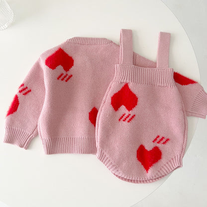 Baby Girl Heart Graphic Knit Quality Cardigan & Onesies Sets My Kids-USA