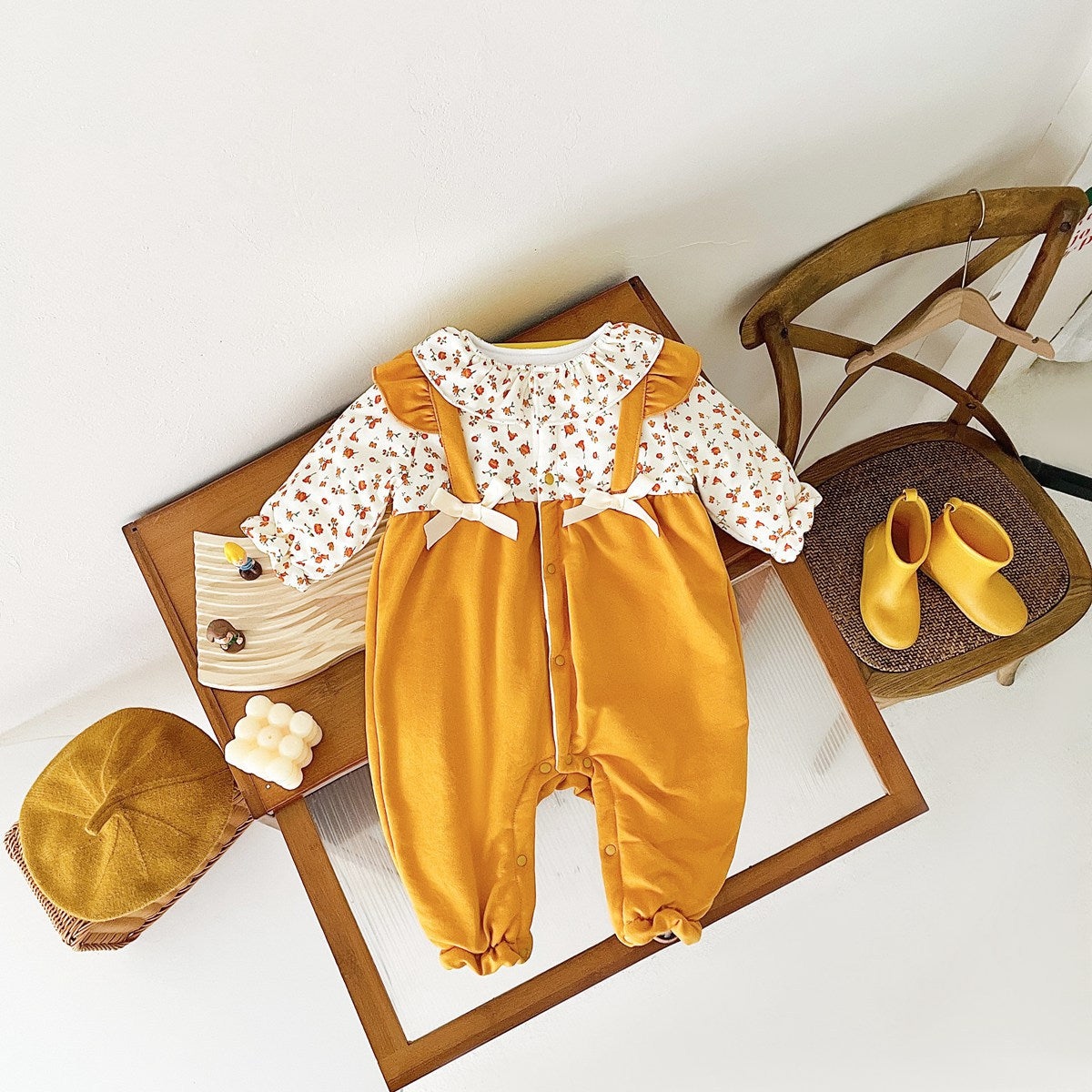 Baby Girl Ditsy Flower Pattern False Design Thickened Thermal Jumpsuit, MyKids-USA®, Baby & Toddler Outfits, MyKids-USA -  -  -  -  -  -  - 