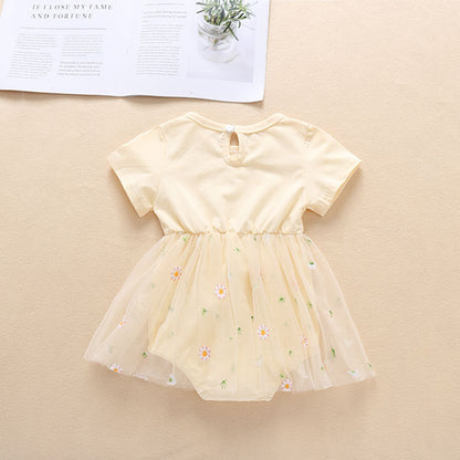 Baby Girl Embroidery Daisy Short-Sleeved Round Collar Dress My Kids-USA