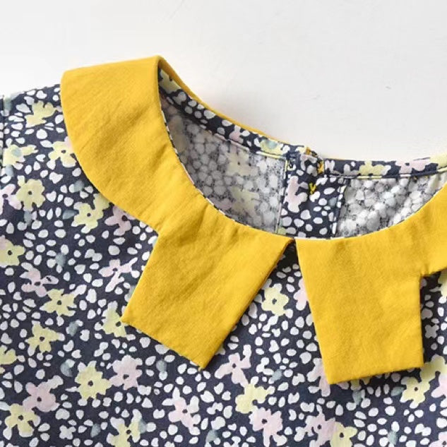 Baby Girl Floral Print Doll Neck Patchwork Design Cotton Dress My Kids-USA