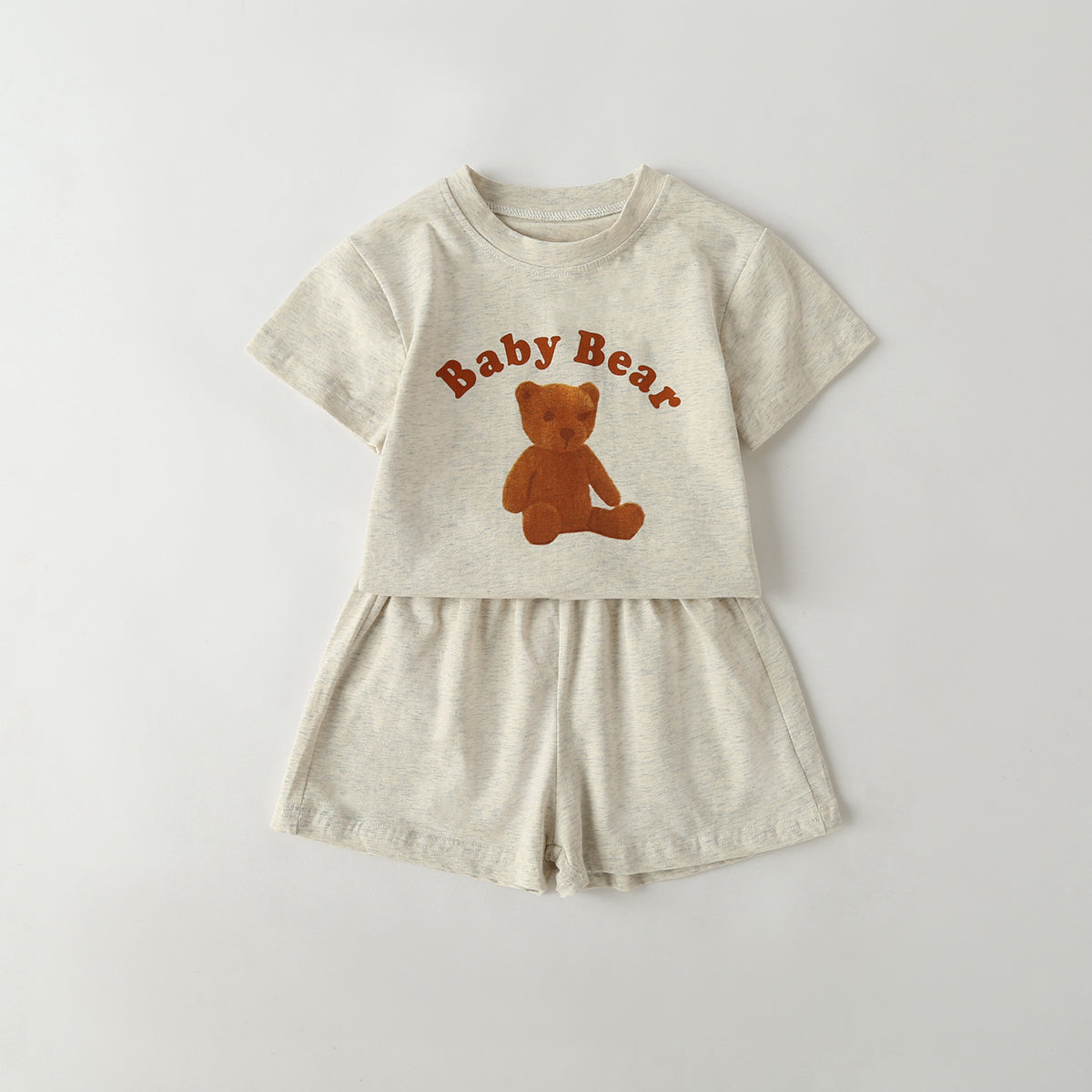 Baby Cartoon Animal & Slogan Pattern Short Sleeved Tee Combo Solid Shorts Sets My Kids-USA