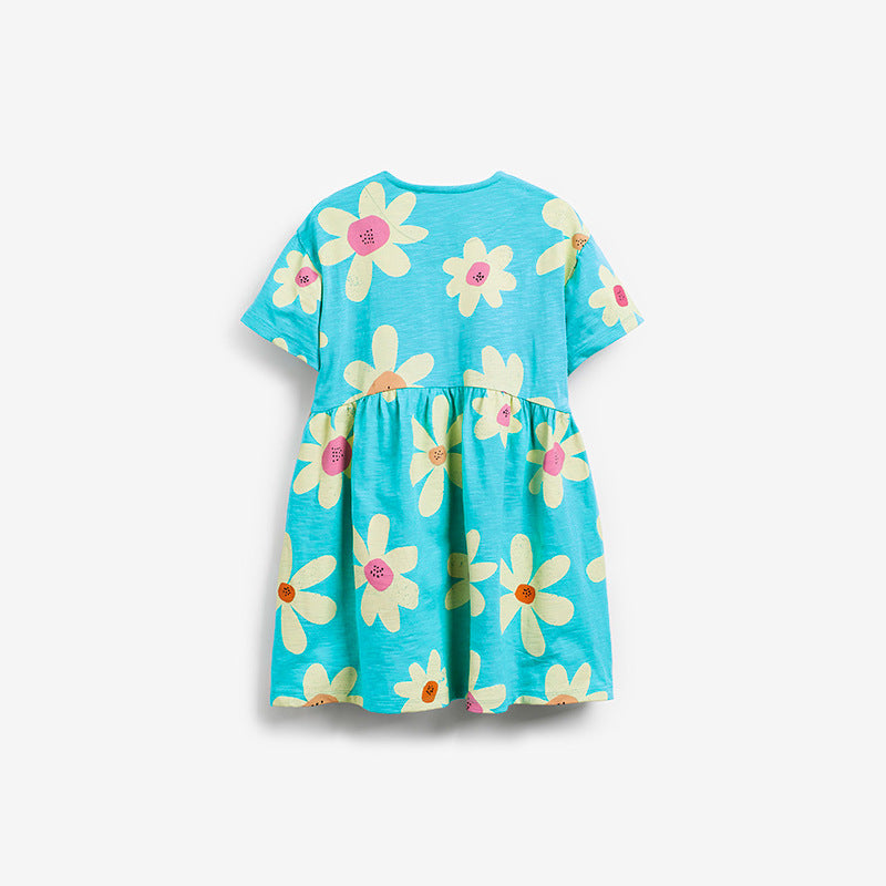 Baby Girl Floral Print Pattern Round Neck Cotton Dress