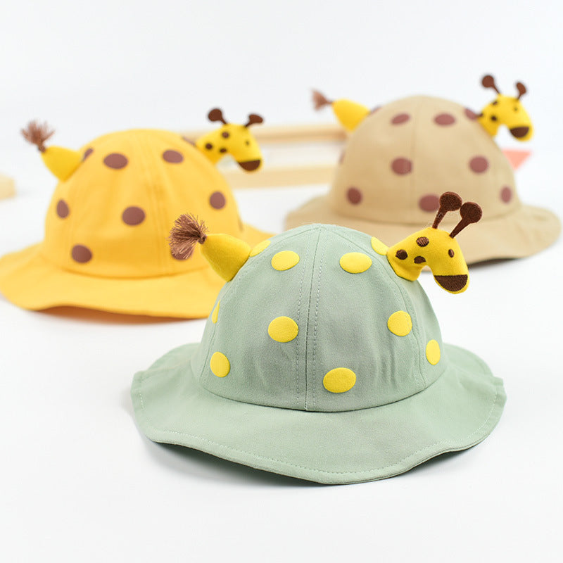 Baby Solid Color Animal Print Design Sunshade Bucket Hats My Kids-USA