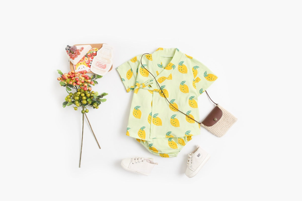 Baby Fruit Print Belt Design T-Shirt Combo Shorts 1-Pieces Sets My Kids-USA