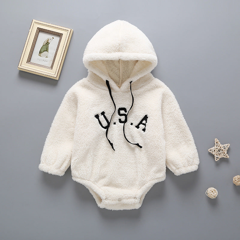 Baby USA Embroidered Pattern Cute Pullover Coral Fleece Bosysuit In Spring & Autumn My Kids-USA